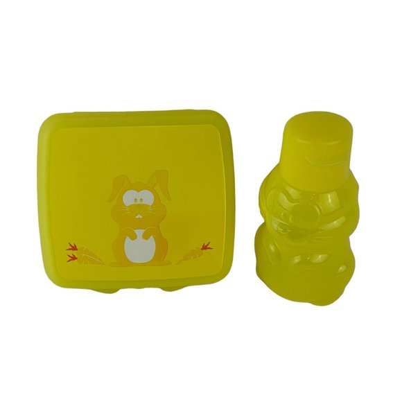 Tupperware Robyn Rabbit Lunch Set Clam Shell Sandwich Keeper Water Bottle Yellow - Picture 1 of 11